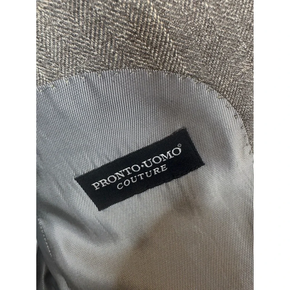 Pronto Uomo Couture Mens 44 Short Brown Windowpane Wool Silk Linen‎ Sport Coat
